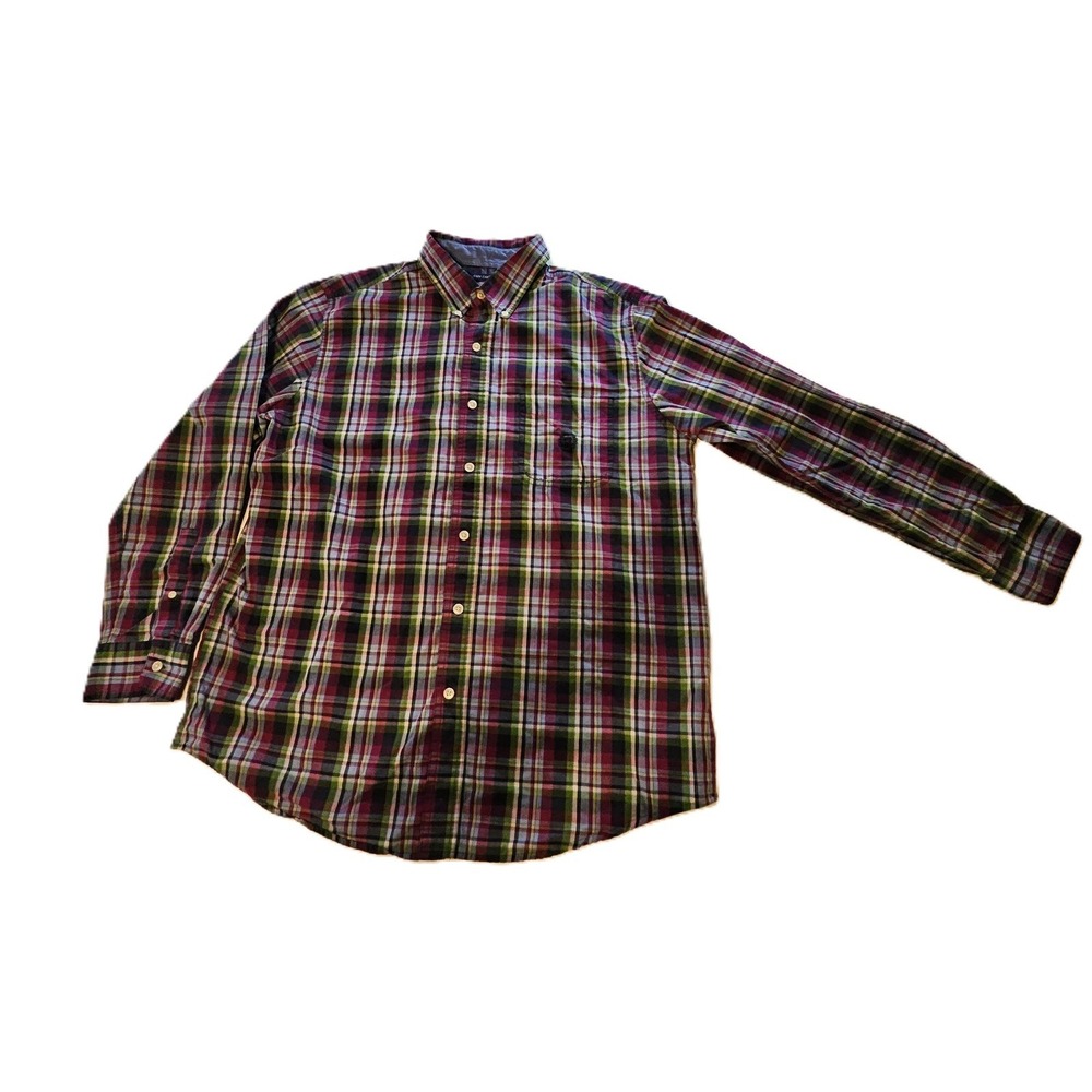 Chaps Mens Large Easy Care Plaid Button Down Shirt Long Sleeve Multicolor Pocket